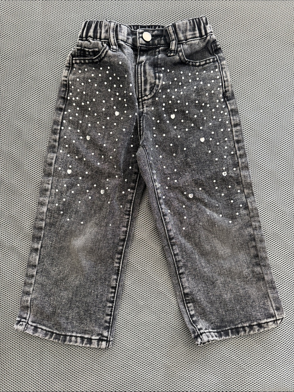 Kids Black Washed Denim Jeans with Heart & Dot Jewels